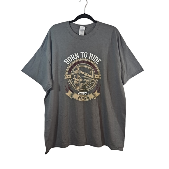 Gilden Ultra Cotton "Born To Ride" Mens T-Shirt Size 2XL Gray Short - Picture 1 of 7